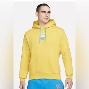 Nike Sportswear Club Fleece Hoodie Yellow Tropical Graphic Small